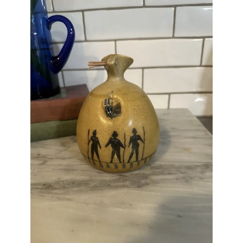 Michael Schlyer Flat Earth Studio Pottery 3 Warriors Vase Vintage Cabincore
